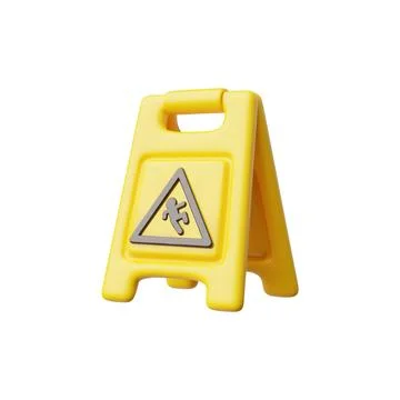 Wet floor caution sign 3D plastic vector icon, realistic housekeeping cleaning Stock Illustration