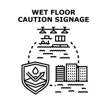 Wet floor caution signage concept protecting structures Stock Illustration