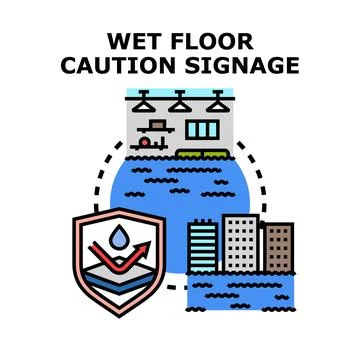 Wet floor caution signage concept protecting structures Stock Illustration