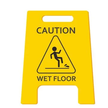 Wet floor caution warning sign, yellow symbol isolated on white background Stock Illustration