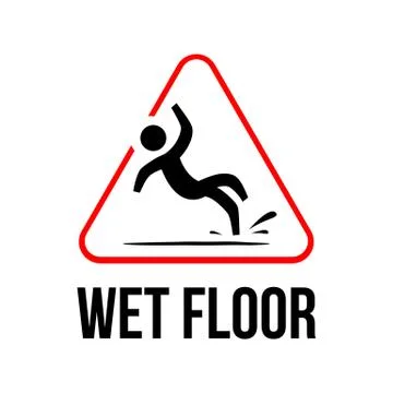 Wet Floor logo sign vector yellow triangle with falling man illustration Stock Illustration