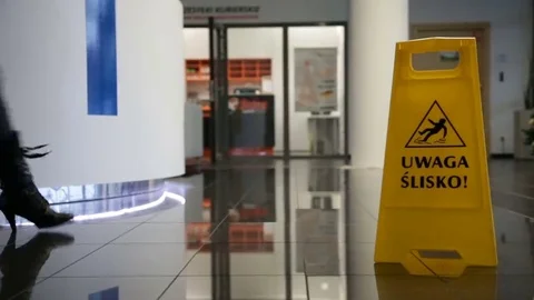 Wet floor sign Stock Footage 69164599