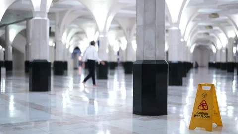 Wet Floor  Sign in Mosque - Kula Lumpur - Malaysia Stock Footage 271011128