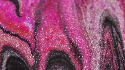 Wet glitter drip marble paint pink black ink wave Stock Footage 257388414