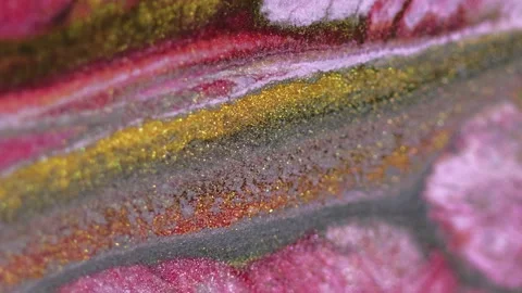 Wet glitter flow marble ink pink metallic paint Stock Footage 263820258