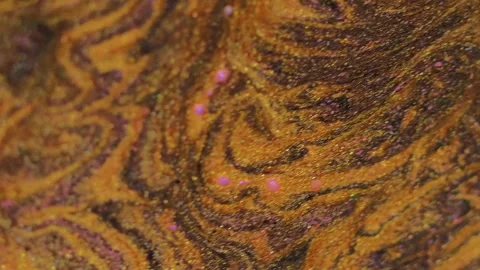 Wet glitter spill paint drip golden black ink flow Stock Footage 274450668