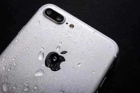 Wet iPhone 7 backside Stock Photos