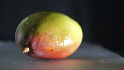 Wet mango with water dripping on it Stock Footage 100885455