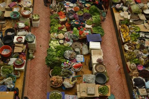Wet market in Kelantan, Malaysia. Stock Photos