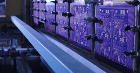 Wet microchips circuit boards in solution are drying process of manufactoring. Stock Footage 201598467