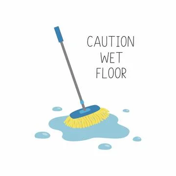 Wet mop in puddle. Caution wet floor. Vector illustration. Stock Illustration