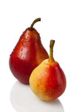 Wet Pears on White Background Stock Photos