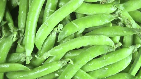 Wet peas spin on a plate slow motion Stock Footage 90254625