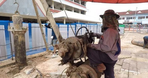 Wet process bore pile installation in construction site Stock Footage 91877767