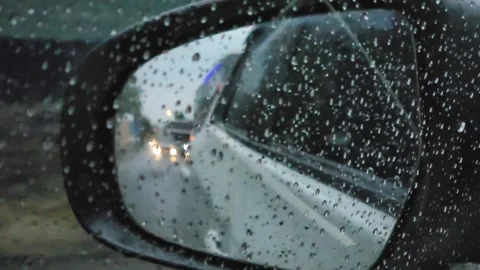 Wet rearview mirror Stock Footage 298567764