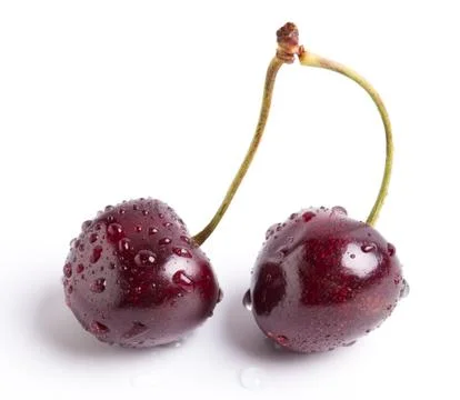 Wet Ripe Double Cherry Stem Foto stock