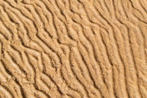 Wet sand with abstract wave pattern. Sand texture background. Stock Photos