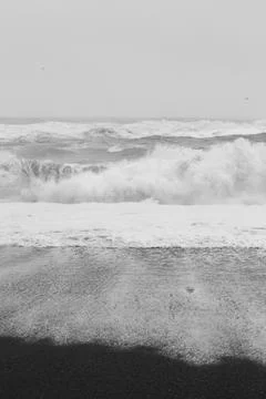 Wet sand with ocean foam monochrome landscape photo Stock Photos