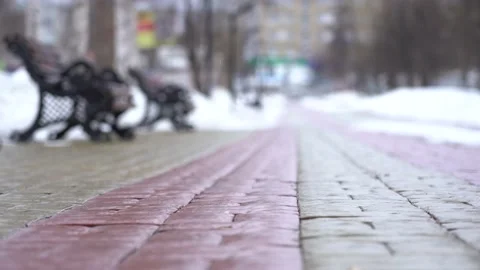 Wet sidewalk in a winter park Stock Footage 164544630