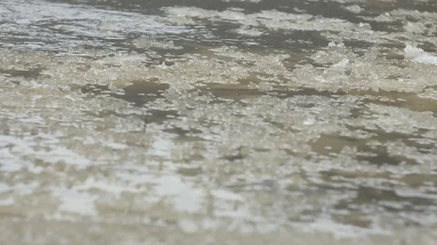 Wet snow, ice floating on the water Stock Footage 80823717