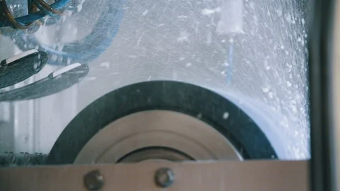 Wet stone grind machine tuning skis at winter resort Stock-Footage 94194120