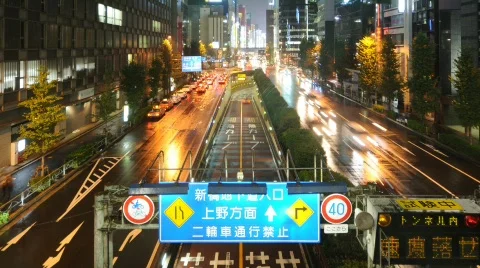 Wet Tokyo Street - HD looping time lapse Stock Footage