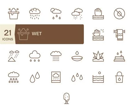 Wet Vector Icon Toolkit featuring 25 Pixel Aligned Retina Ready Regular Lin.. Stock Illustration