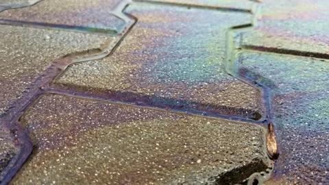 Wet Walkways Made Of Interlocking Concrete Pavers At Night. Tracking Shot Stock Footage 326370689