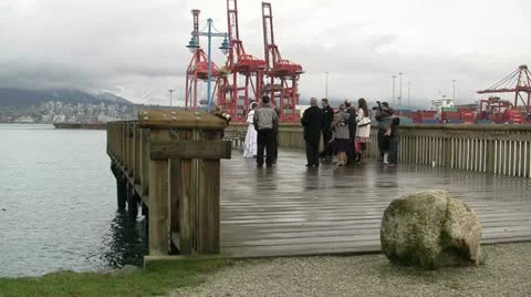 Wet Wharf Wedding Stock Footage 16428696