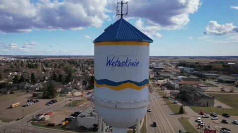 Wetaskiwin Water Tower Drone Shots – Stormy Skies, Alberta, Canada Stock Footage 309077269