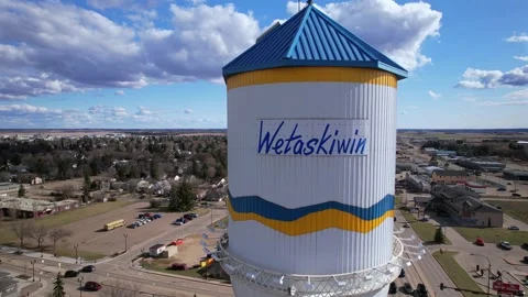 Wetaskiwin Water Tower Drone Shots – Stormy Skies, Alberta, Canada Stock Footage 309077614
