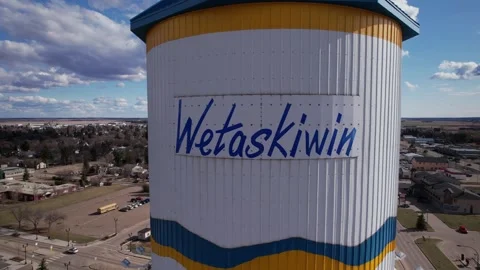 Wetaskiwin Water Tower Drone Shots – Stormy Skies, Alberta, Canada Stock Footage 309077723