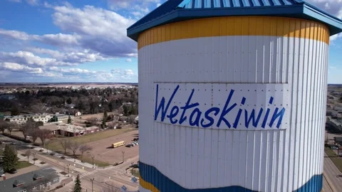 Wetaskiwin Water Tower Drone Shots – Stormy Skies, Alberta, Canada Stock Footage 309077724