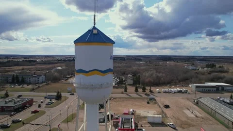 Wetaskiwin Water Tower Drone Shots – Stormy Skies, Alberta, Canada Stock Footage 309077752