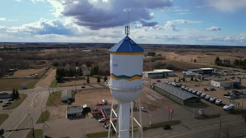 Wetaskiwin Water Tower Drone Shots – Stormy Skies, Alberta, Canada Stock Footage 309077784