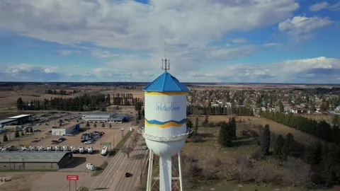 Wetaskiwin Water Tower Drone Shots – Stormy Skies, Alberta, Canada Stock Footage 309077785