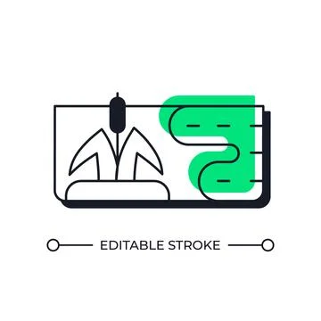 Wetland ecosystem offset shadow line icon Stock Illustration
