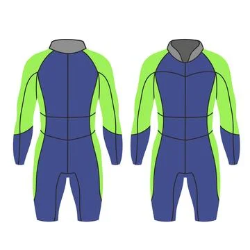 Wetsuit, diving suit. Front and back Stock Illustration