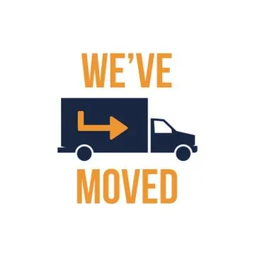 We've Moved Sign with Text Typography and icon to convey moving Illustrazione stock