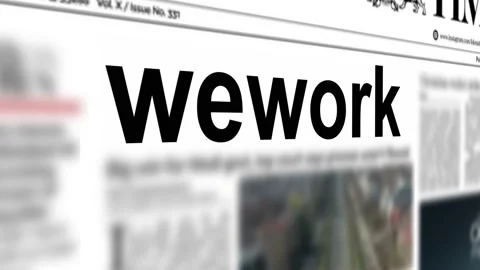 Wework title written newspaper. Print across international media. 4K animation. Stock Footage 233087921