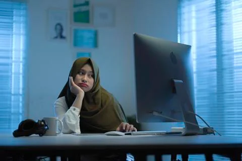 WFH NIGHT (1) - working on computer Stock Photos
