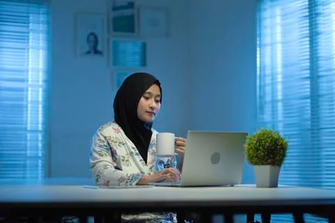 WFH NIGHT (4) - working on computer Stock Photos