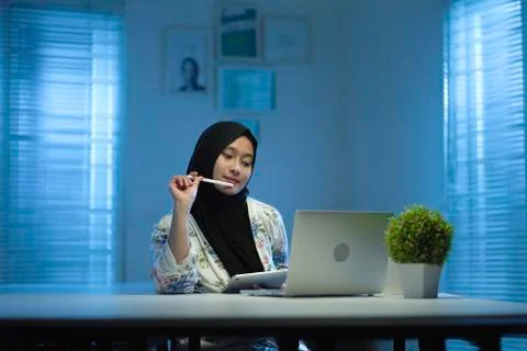 WFH NIGHT (68) - working on computer Stock Photos