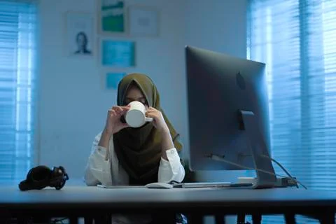 WFH NIGHT (75) - working on computer Stock Photos