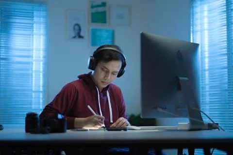 WFH night concept_1 Stock Photos