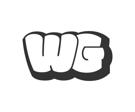 WG logo, bubble comic lettering, rounded in graffiti style black and white .. Stock Illustration