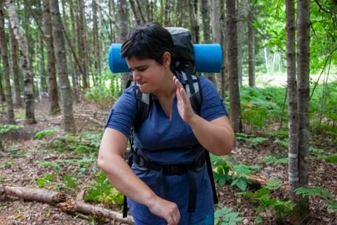 Whacking a bug camping Stock Photos