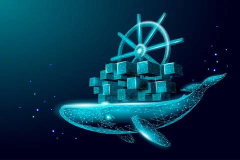 Whale and container computer docker developer app concept. Business digital open Stock Illustration