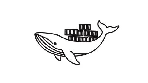 Whale and container computer docker developer app concept. Business digital open Stock Illustration