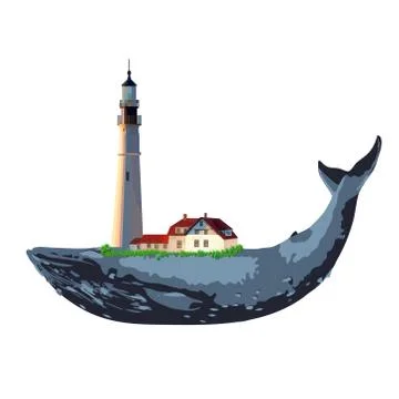 Whale and lighthouse 스톡 일러스트